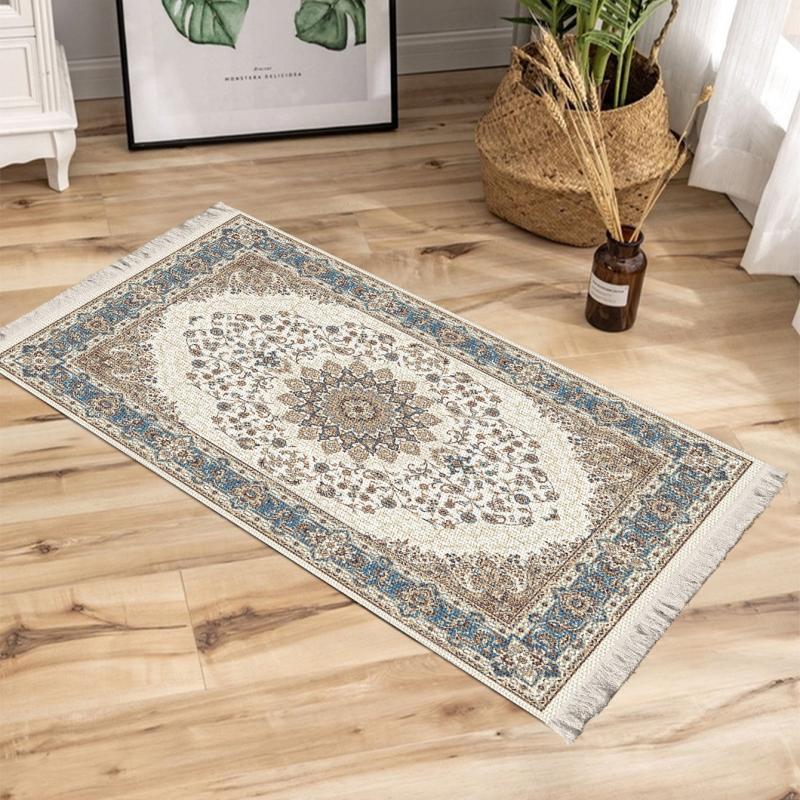 Bohemian Print Floor Mat Vintage Square Living Room Woven Printed Floor Mat