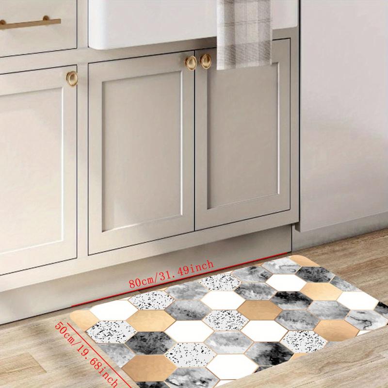 Golden Marble Kitchen Mat Geometric Rugs Cushioned Comfort