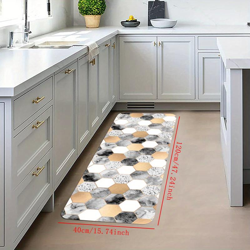 Golden Marble Kitchen Mat Geometric Rugs Cushioned Comfort