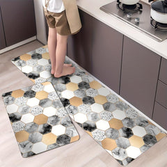 Golden Marble Kitchen Mat Geometric Rugs Cushioned Comfort