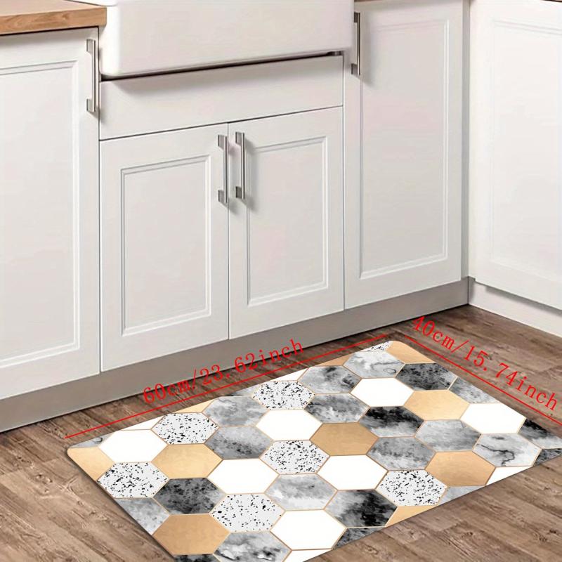 Golden Marble Kitchen Mat Geometric Rugs Cushioned Comfort