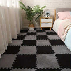 10pcs Plush Puzzle Foam Floor Mat Interlocking Carpet Fluffy Area Rug