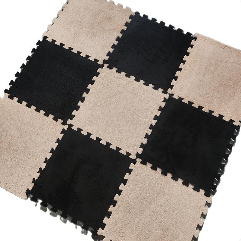 10pcs Plush Puzzle Foam Floor Mat Interlocking Carpet Fluffy Area Rug