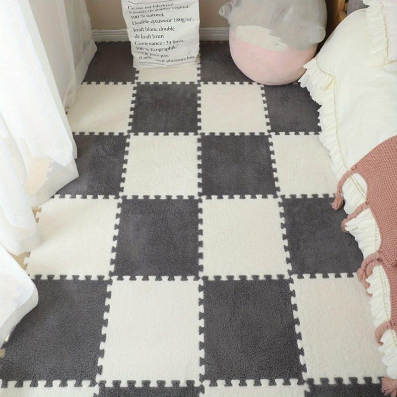 10pcs Plush Puzzle Foam Floor Mat Interlocking Carpet Fluffy Area Rug