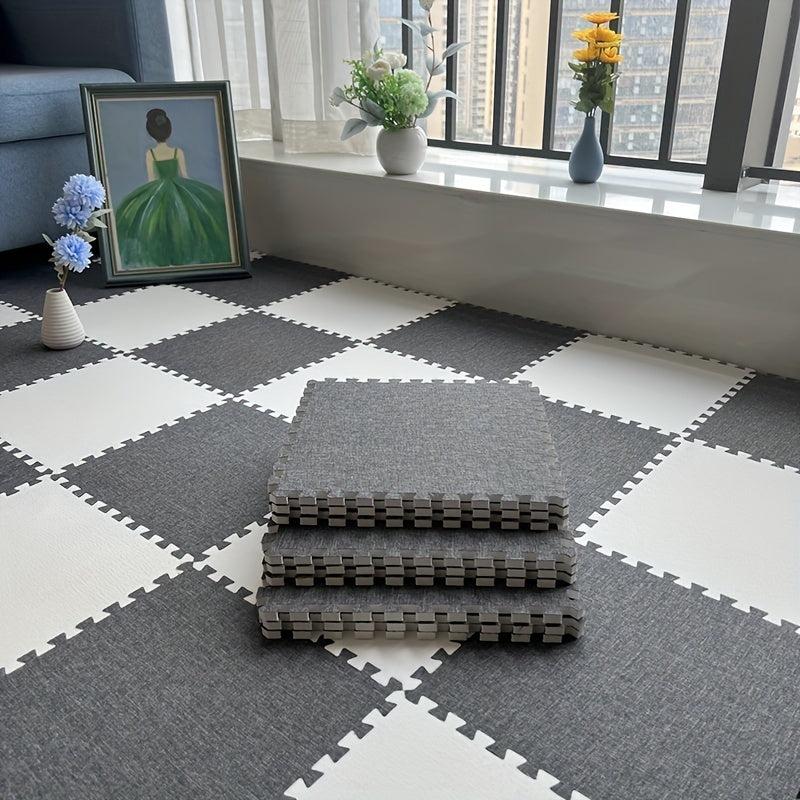 10pcs Cotton Linen Floor Mat Bay Window Mat Square Interlocking Carpet Area Rug