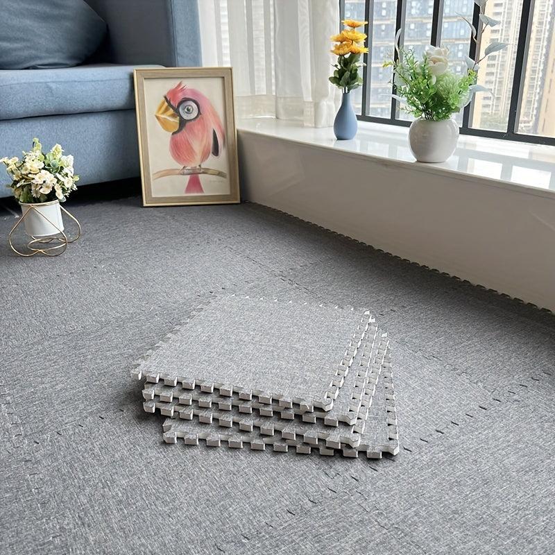 10pcs Cotton Linen Floor Mat Bay Window Mat Square Interlocking Carpet Area Rug