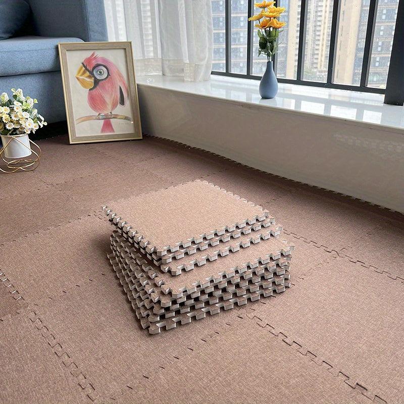 10pcs Cotton Linen Floor Mat Bay Window Mat Square Interlocking Carpet Area Rug