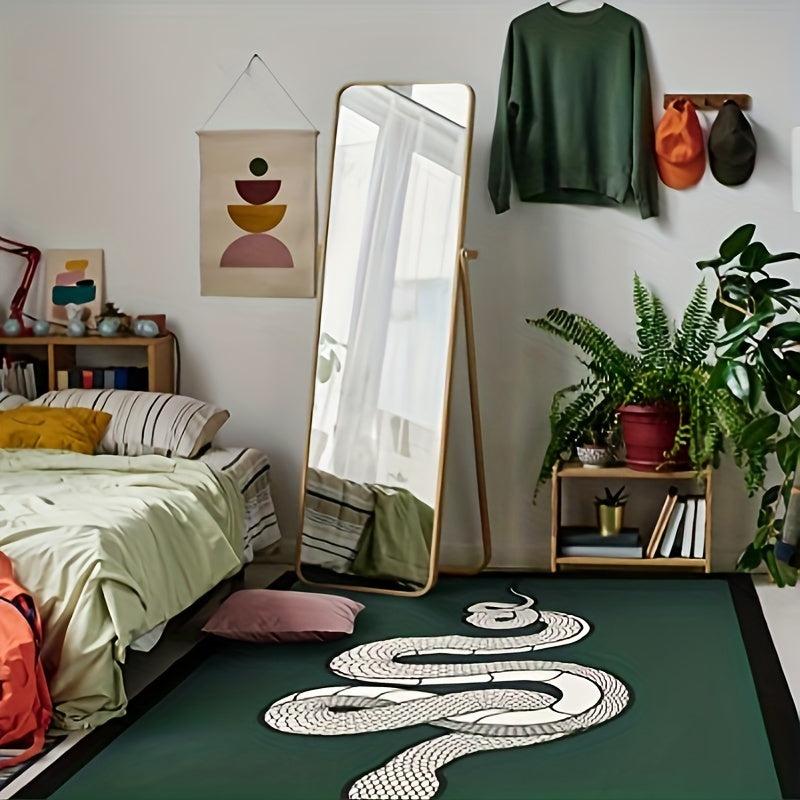 Green Geometric Area Rug, Washable & Non-Slip, Soft