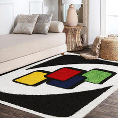 Modern Retro Throw Rugs, Non Slip Washable Abstract Design for Bathroom Bedroom