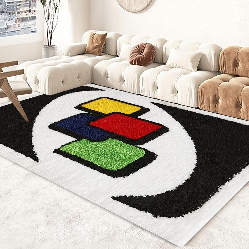 Modern Retro Throw Rugs, Non Slip Washable Abstract Design for Bathroom Bedroom