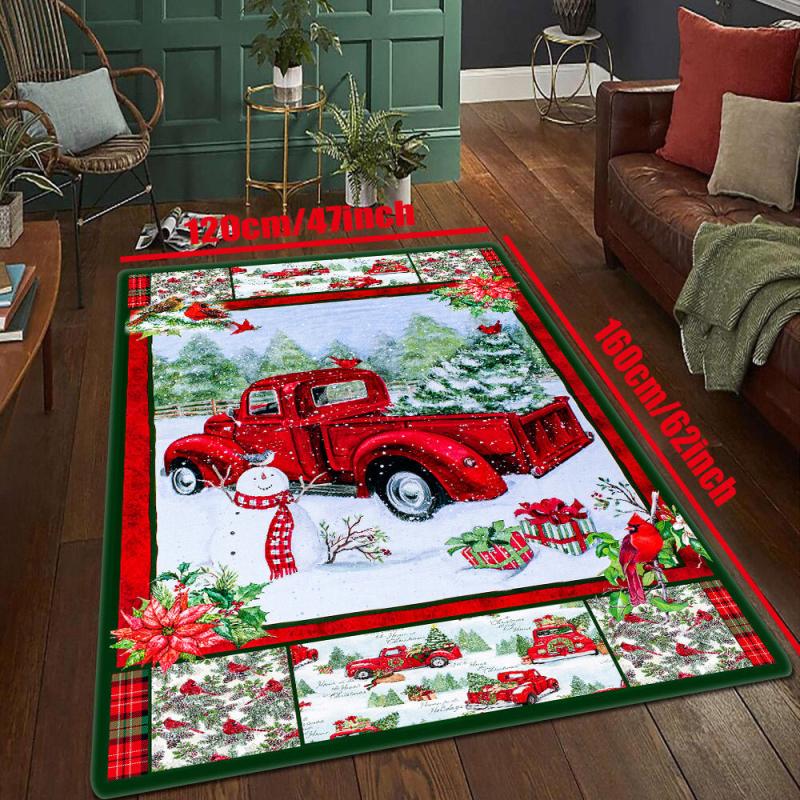Christmas Red Truck Snowman Kitchen Rug Christmas Decorative Carpet