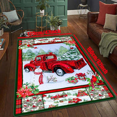 Christmas Red Truck Snowman Kitchen Rug Christmas Decorative Carpet