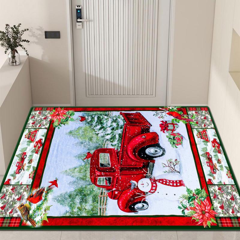 Christmas Red Truck Snowman Kitchen Rug Christmas Decorative Carpet