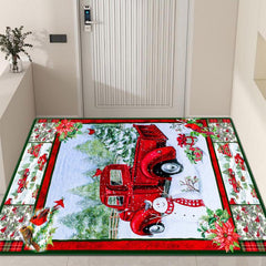 Christmas Red Truck Snowman Kitchen Rug Christmas Decorative Carpet