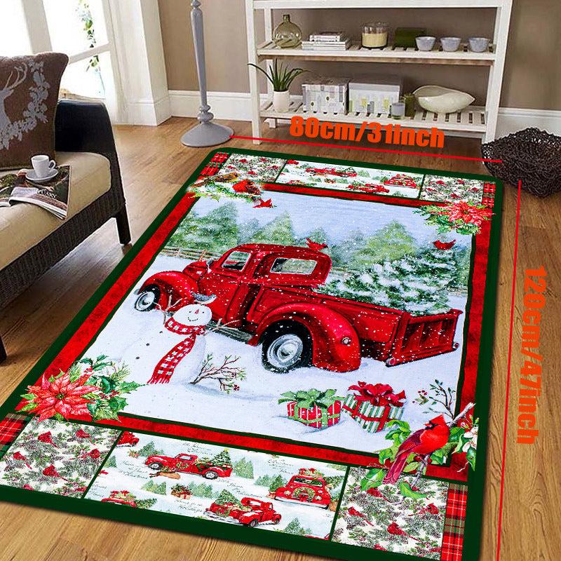 Christmas Red Truck Snowman Kitchen Rug Christmas Decorative Carpet