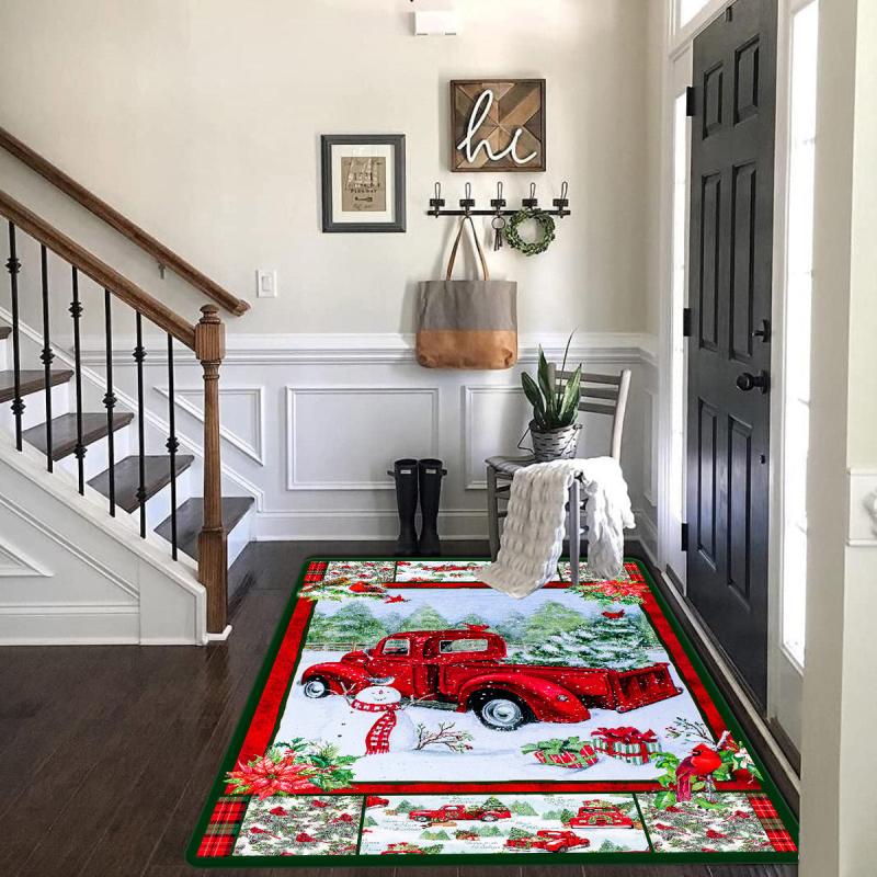 Christmas Red Truck Snowman Kitchen Rug Christmas Decorative Carpet