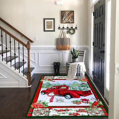 Christmas Red Truck Snowman Kitchen Rug Christmas Decorative Carpet