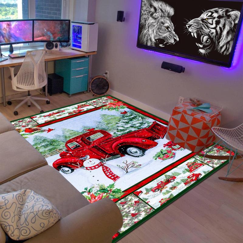 Christmas Red Truck Snowman Kitchen Rug Christmas Decorative Carpet