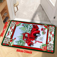 Christmas Red Truck Snowman Kitchen Rug Christmas Decorative Carpet