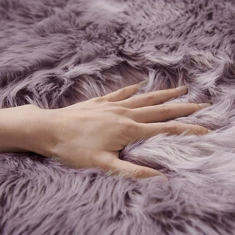 1pc Furry Floor Mat Purple Grey Animal Fur Rug Ultra Soft Carpet