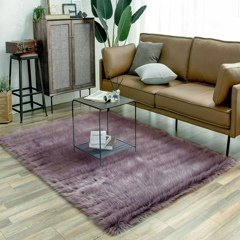 1pc Furry Floor Mat Purple Grey Animal Fur Rug Ultra Soft Carpet