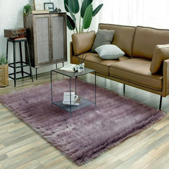 1pc Furry Floor Mat Purple Grey Animal Fur Rug Ultra Soft Carpet