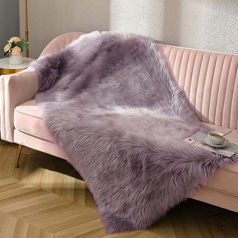 1pc Furry Floor Mat Purple Grey Animal Fur Rug Ultra Soft Carpet