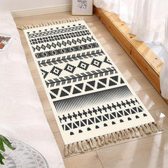 Long Cotton Floral Print Rug with Tassel For Bedroom Decor