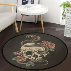 Skull Rose Flower Round Carpet Non Slip Rug Washable Floor Mats For Home Decor