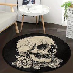 Skull Rose Flower Round Carpet Non Slip Rug Washable Floor Mats For Home Decor