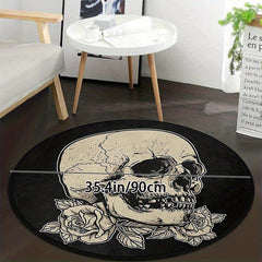 Skull Rose Flower Round Carpet Non Slip Rug Washable Floor Mats For Home Decor