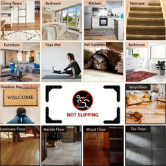 4pcs Rug Tape Anti Curling Non Slip Keep Rug In Place Reusable Rug Pad