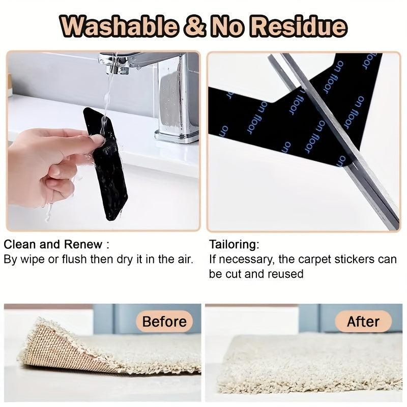 4pcs Rug Tape Anti Curling Non Slip Keep Rug In Place Reusable Rug Pad