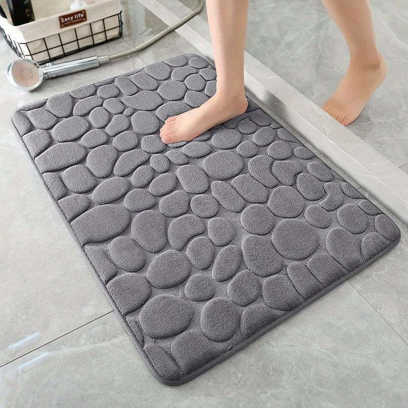 Grey Cobblestone Bathroom Rug Non Slip Padded Bath Mat For Shower