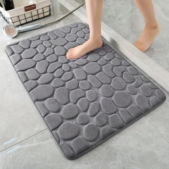 Grey Cobblestone Bathroom Rug Non Slip Padded Bath Mat For Shower
