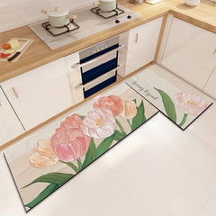Flower Mat Kitchen Floor Mat Anti-slip Waterproof Erasable Absorbent Carpet