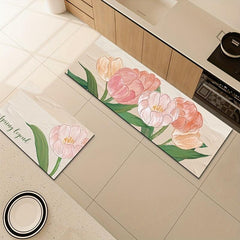 Flower Mat Kitchen Floor Mat Anti-slip Waterproof Erasable Absorbent Carpet