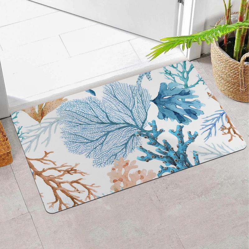 Coral Print Absorbent Indoor Outdoor Entrance Mat Durable Low Pile C