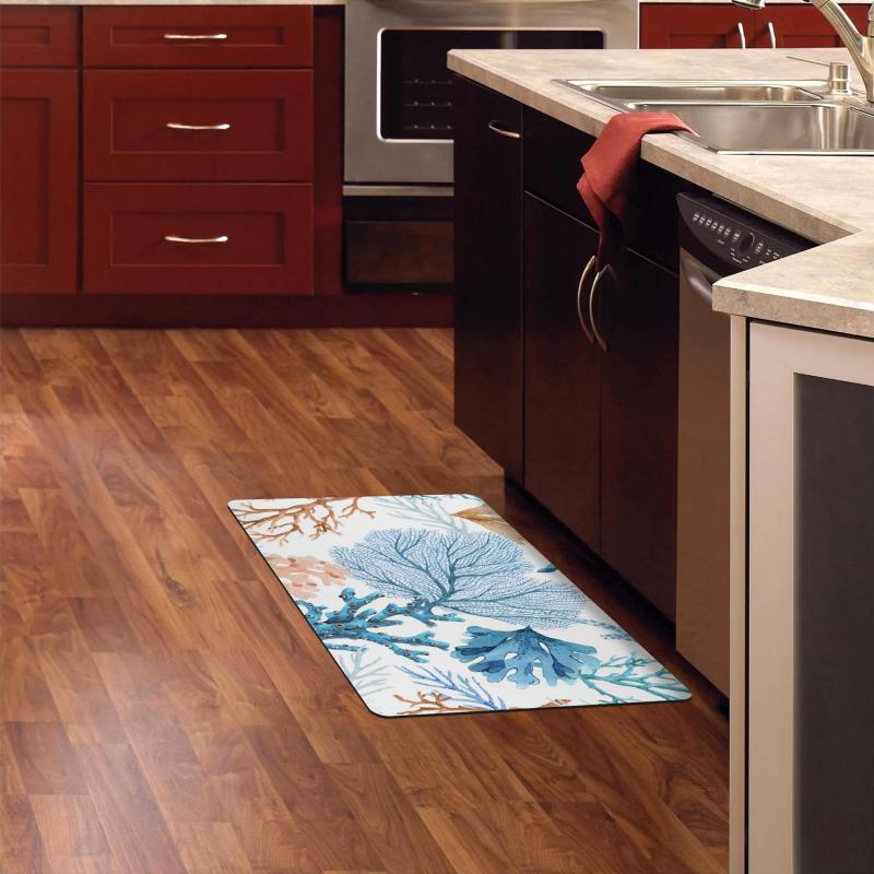 Coral Print Absorbent Indoor Outdoor Entrance Mat Durable Low Pile C