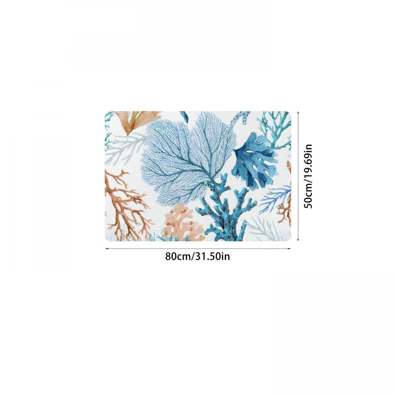Coral Print Absorbent Indoor Outdoor Entrance Mat Durable Low Pile C