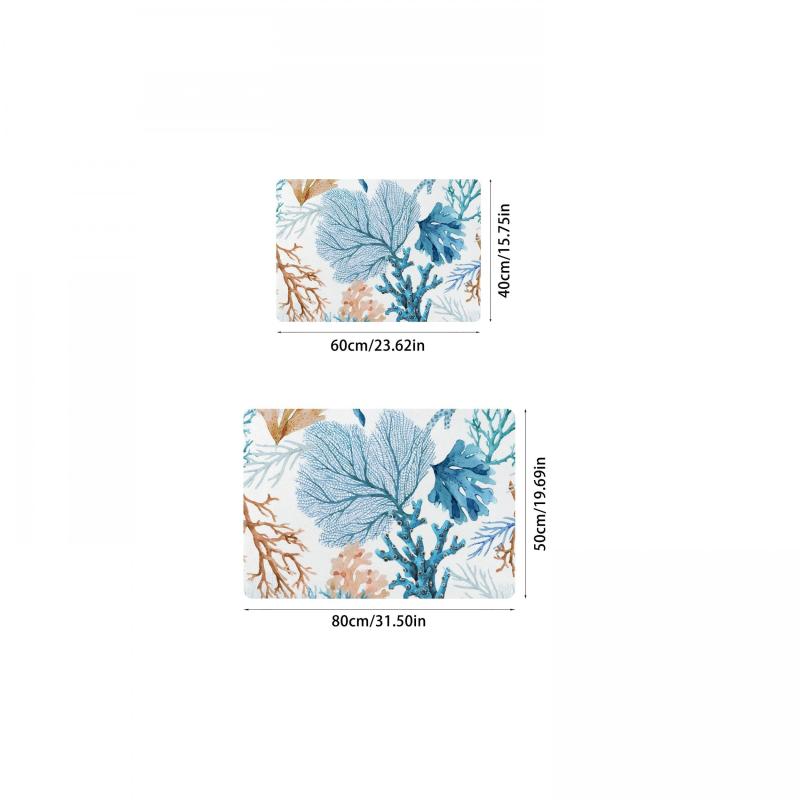 Coral Print Absorbent Indoor Outdoor Entrance Mat Durable Low Pile C