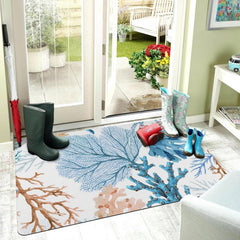 Coral Print Absorbent Indoor Outdoor Entrance Mat Durable Low Pile C
