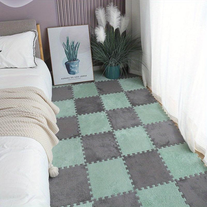 10pcs Plush Foam Floor Mat Square Interlocking Carpet Anti-Slip Comfort Pads