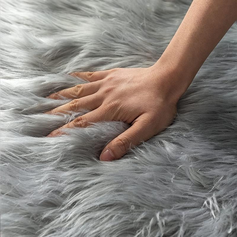 Grey Plush Rug Soft Fluffy Rug for Bedroom Living Room