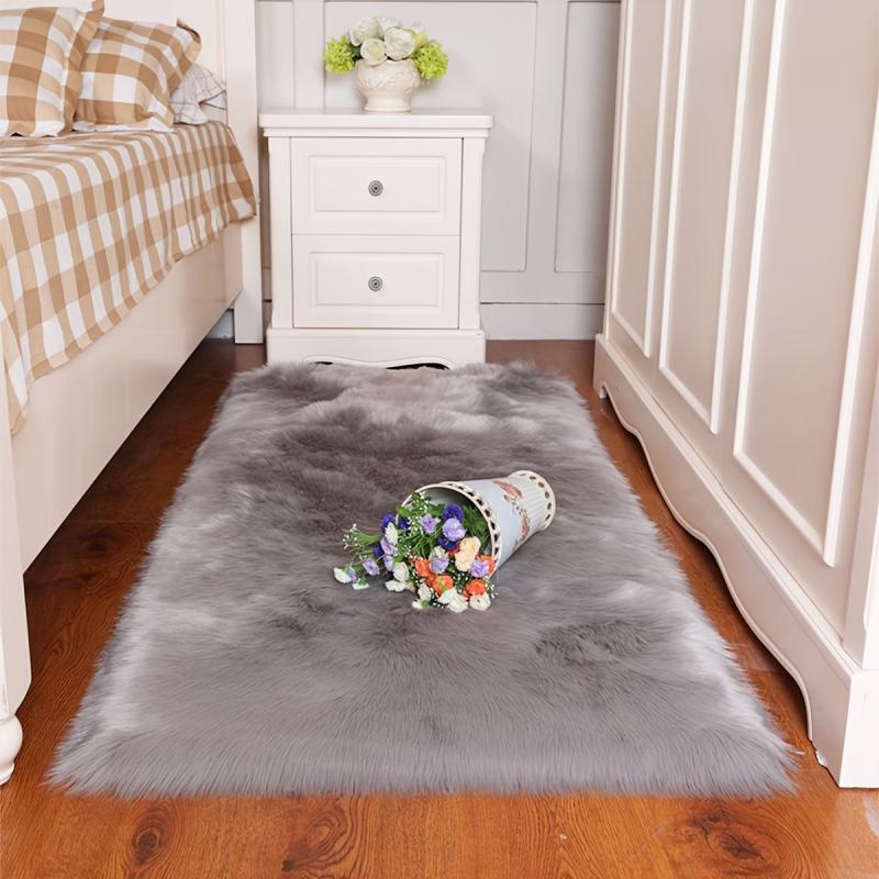 Grey Plush Rug Soft Fluffy Rug for Bedroom Living Room