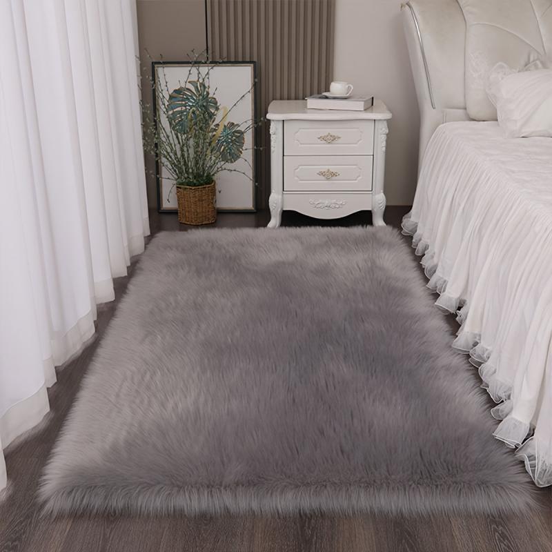 Grey Plush Rug Soft Fluffy Rug for Bedroom Living Room