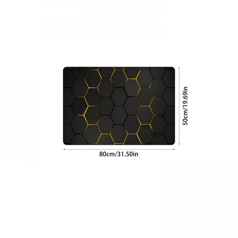 Golden Textured Hexagon Pattern Kitchen Rug TPR Floor Mat