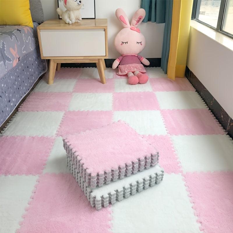 10pcs Plush Puzzle Bedroom Carpet Foam Floor Puzzle Mat