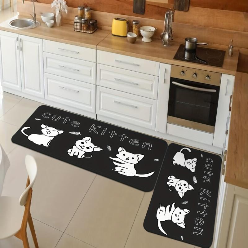 Soft Cat Print Kitchen Rug Anti Fatigue Non Slip