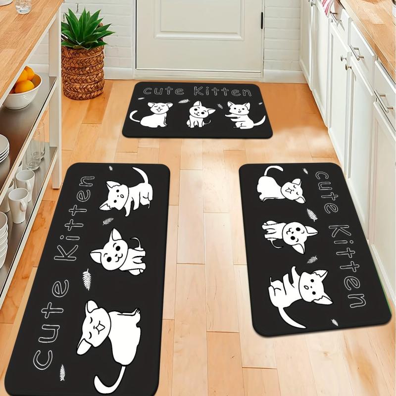 Soft Cat Print Kitchen Rug Anti Fatigue Non Slip